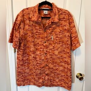 Columbia PFG Fish Print Button Down Shirt Orange Cotton Mens XL 100% Cotton